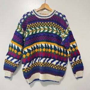 Vintage 90’s Namaste Woolens Chunky Wool Knit Sweater Handcrafted COOGI Style